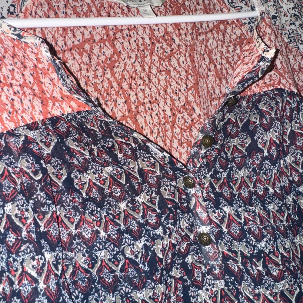 Lucky Brand Boho Multicolor Patterned Blouse - image 3